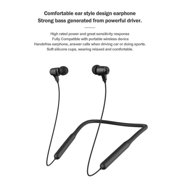 IPX4 Neckband Bluetooth Earphones Wireless In Ear Earbuds With Mic Black Color