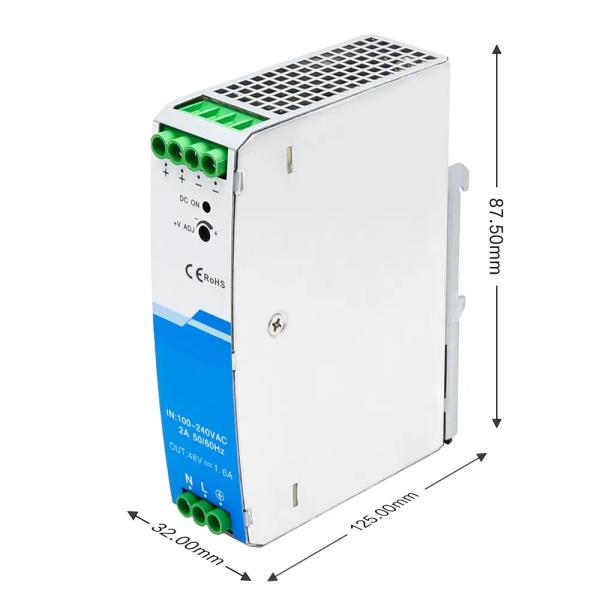 48V DIN Rail Industrial Power Supply 1.6A 75W 76.8W CE UL Certified AC/DC Input