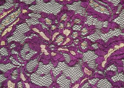 Fashion Metallic Purple Stretch Lace Fabric Watersoluble OEM / ODM CY-LW0219