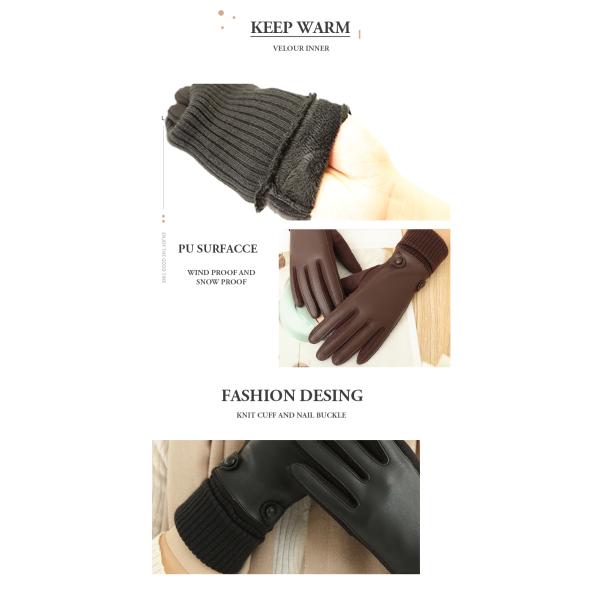 Black Color PU 22x16cm Winter Warm Gloves For Women