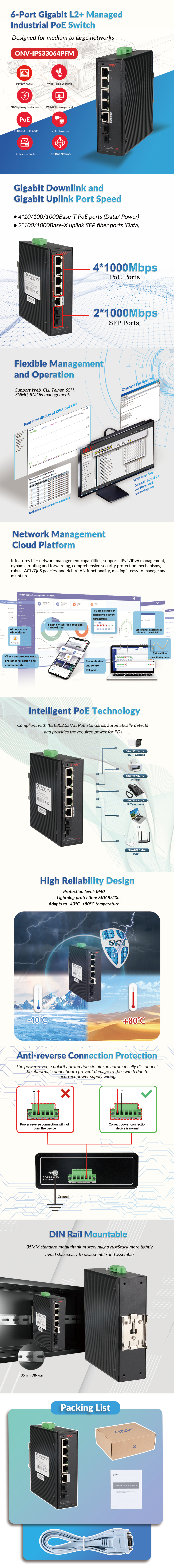 6-port Gigabit L2+ Managed Industrial PoE Switch with IEEE 802.3af/at Support