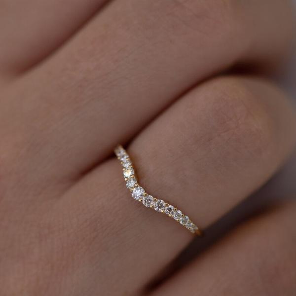 925 Sterling Silver Curved Diamond CZ Engagement Ring Stack Wedding Band