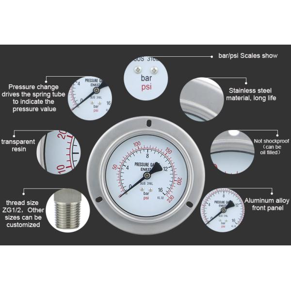4 Inch Stainless Steel Pressure Gauge 2500bar G Thread Hydraulic Universal Manometer