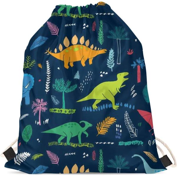 Cartoon Dinosaur Boys School Bag Lightweight Portable Dinosaur Gym Drawstring Bags for Travel Sports