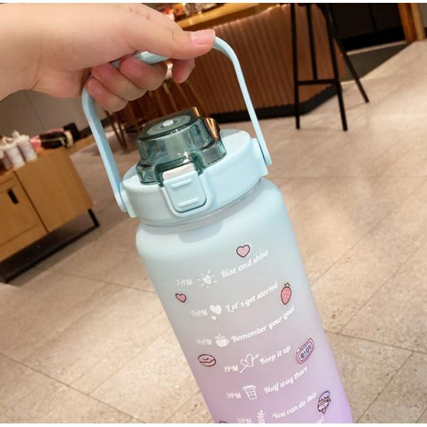 2L Motivational Time Marker Water Bottle with Straw and Stickers Gradient Color Durable