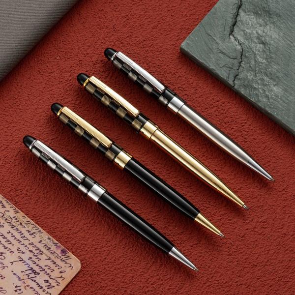Grid Pattern Metal Ball Pen 1.0mm Black Ink Customizable