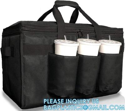 Insulated Food Delivery Bag with Cup Holders/Drink Carriers Premium XXL, Great for Beverages, Grocery, Pizza