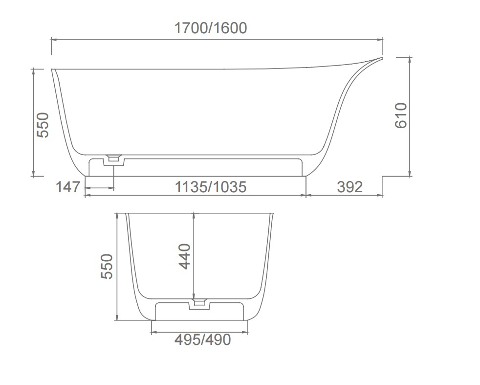 Residential Freestanding Stone Resin Bathtub 63Inch 67 Inch Stainproof