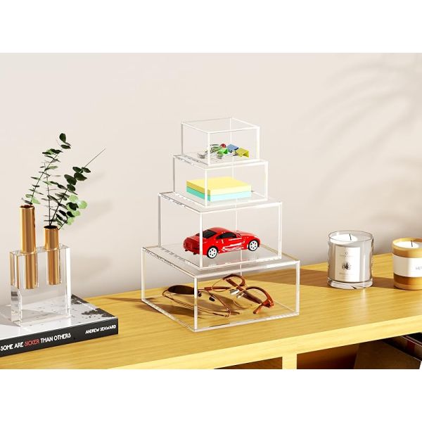Acrylic Box With Lid, Clear Cube Display Case, Multi-Purpose Box Square Container For Holding Staples, Highlighters, Adhesive Tape, Paper Clips, Stamps, Display In Office Or Home