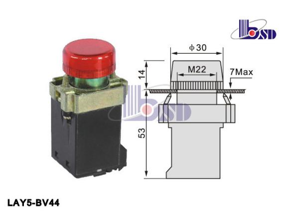 IP65 Red Led Push Button On Off Switch  Via Integral Transformer  LAY5（XB2）-BV44