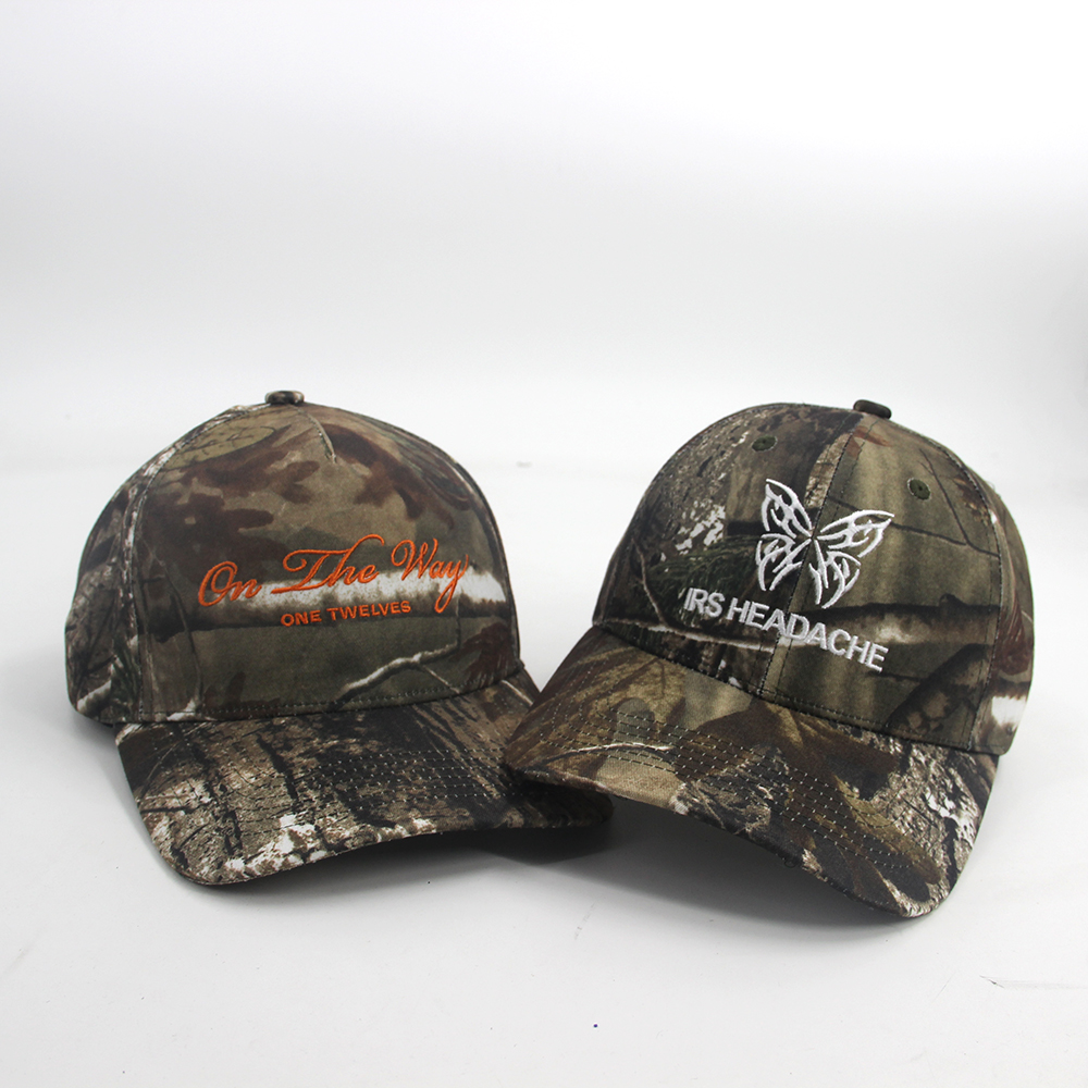 Custom Embroidered Tree Digital Baseball Caps Print Cotton polyester 5 Panel Sport Camouflage Camo Fishing