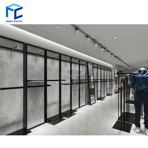 Black Golden Color Wooden Clothes Display Rack For Shop Interior Design