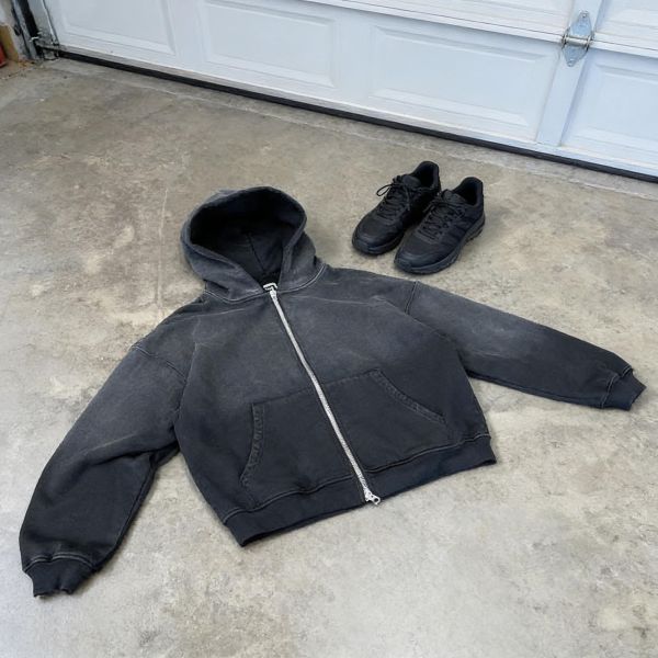 Custom Oversized Fit Heavyweight Acid Wash air Layer Zip up Sudaderas Hombre Blank High Quality Casual Basics Boxy Hoodies Men