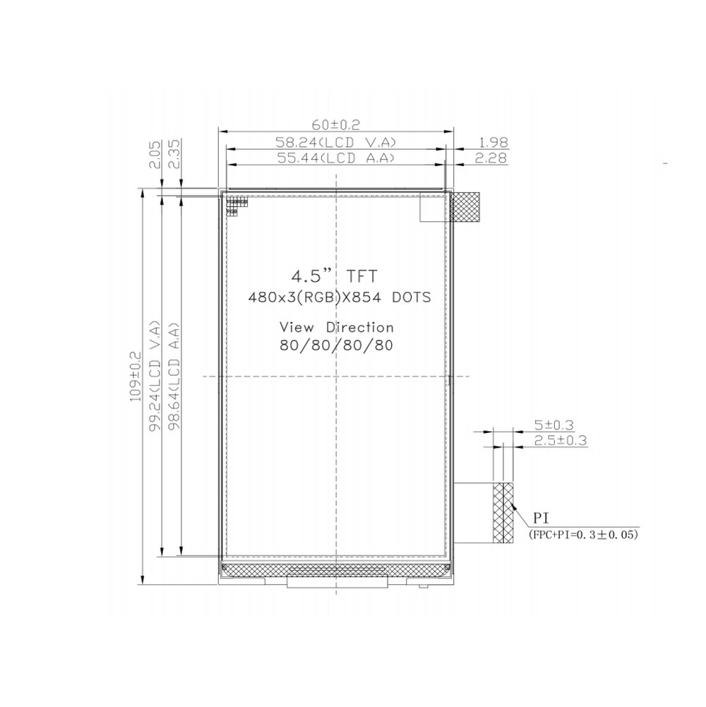 480*854 ставит точки экран дюйма TFT LCD модуля 32pin FPC 4,5 IPS LCD
