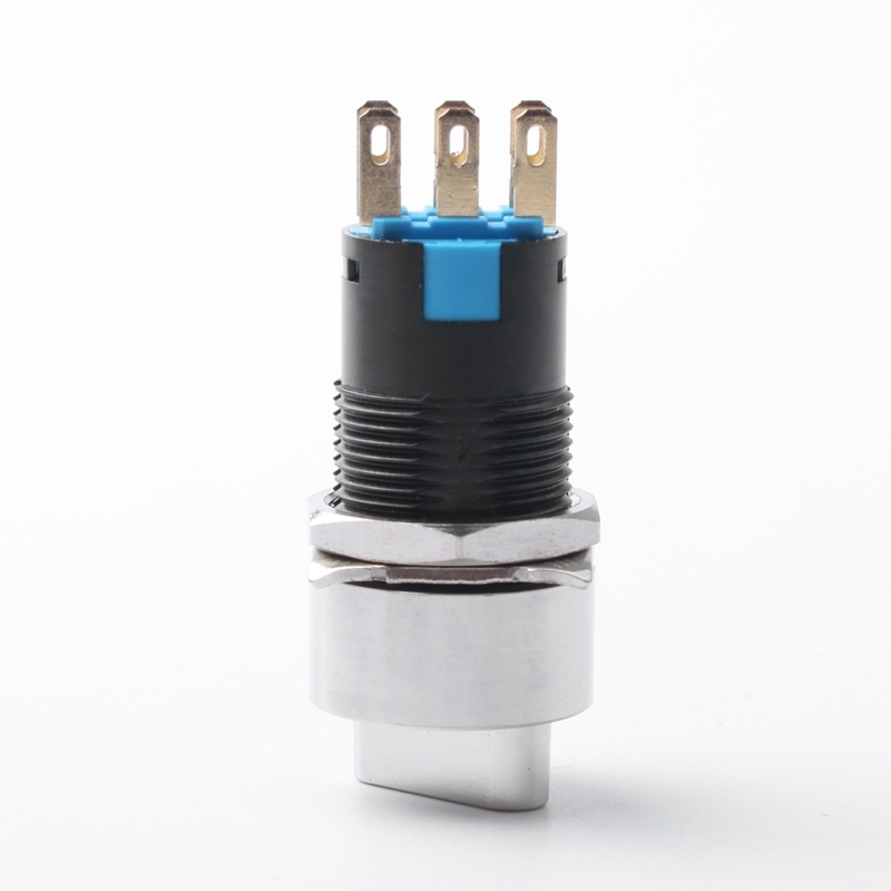 16mm IP66 IK09 Stainless Steel Rotary Switch 5A 250V 3 Position Push Button Latching Operation 2NO2NC Function Industrial