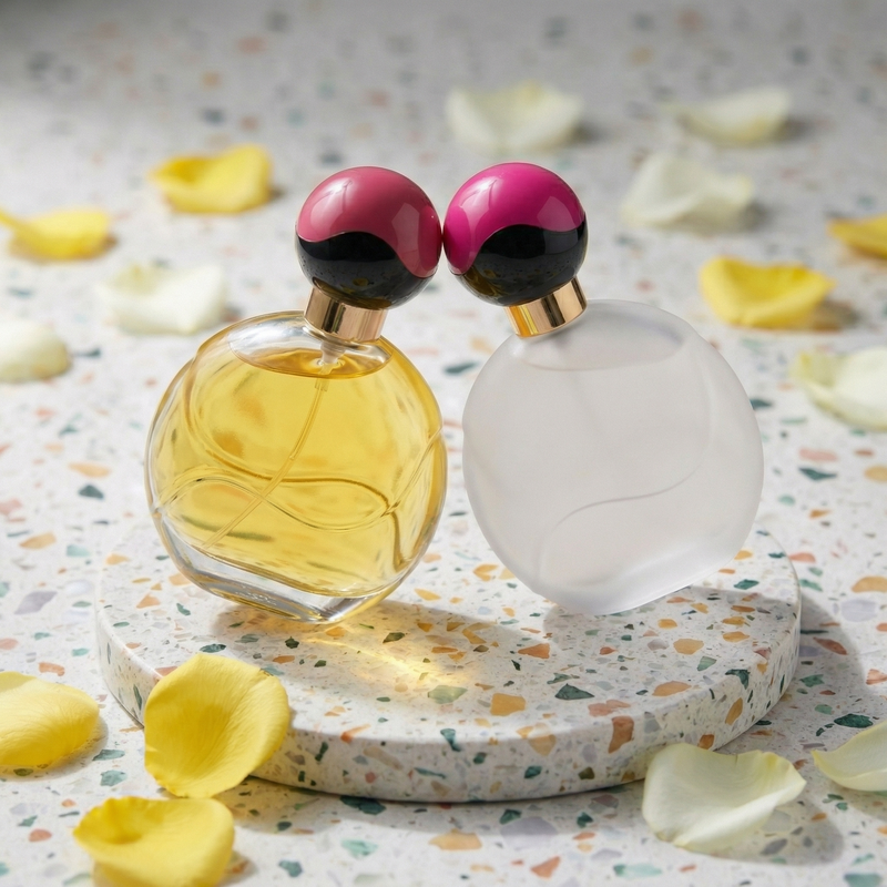 50ml Glass Perfume Bottles Empty Round Spray Crimp Neck Ball Cap