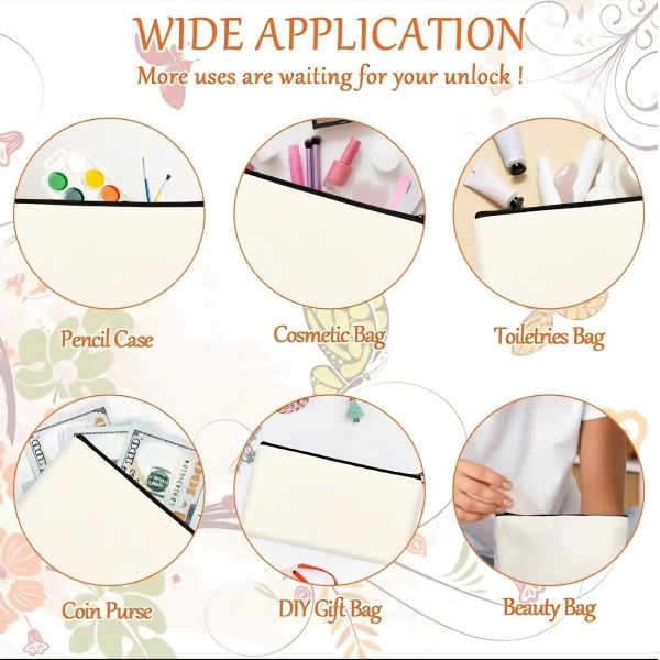Sublimation Blank Linen Zipper Canvas Pencil Bag Makeup Bag Toiletry Bag Storage Bag Canvas Bag Portable Pencil Case