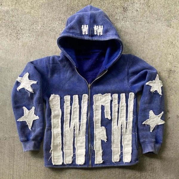 Men 500gsm Cotton Distressed Custom Embroidered Zip Up Hoodies Zip Up Acid Wash Cropped Sweatshirt