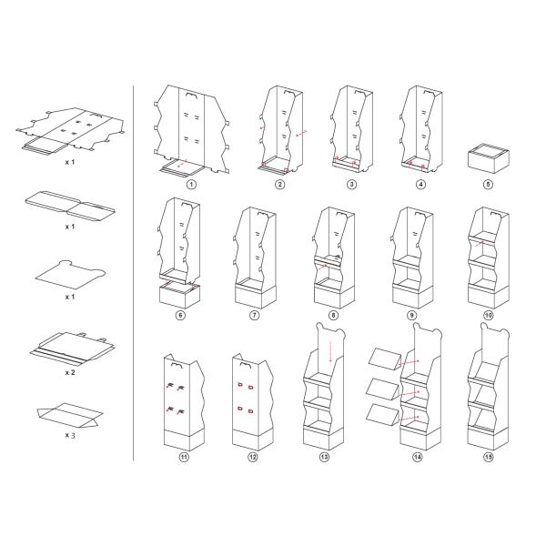 Matt Finish POP Cardboard Display 3 Shelf Bread Stand Easy Built Up Structure