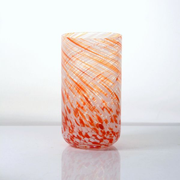 Hand-blown Orange Swirl Confetti Glass Cup - Artisan Crafted Drinking Glass for Whiskey and Cocktails