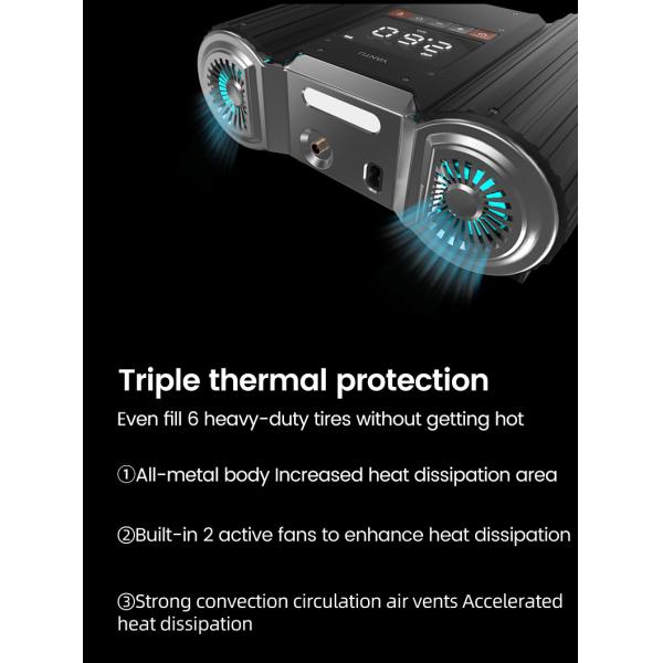 Car Tyre Air Pump YANTU E2 12V DC Portable Digital Tire Inflator with 30 Cylinder Black