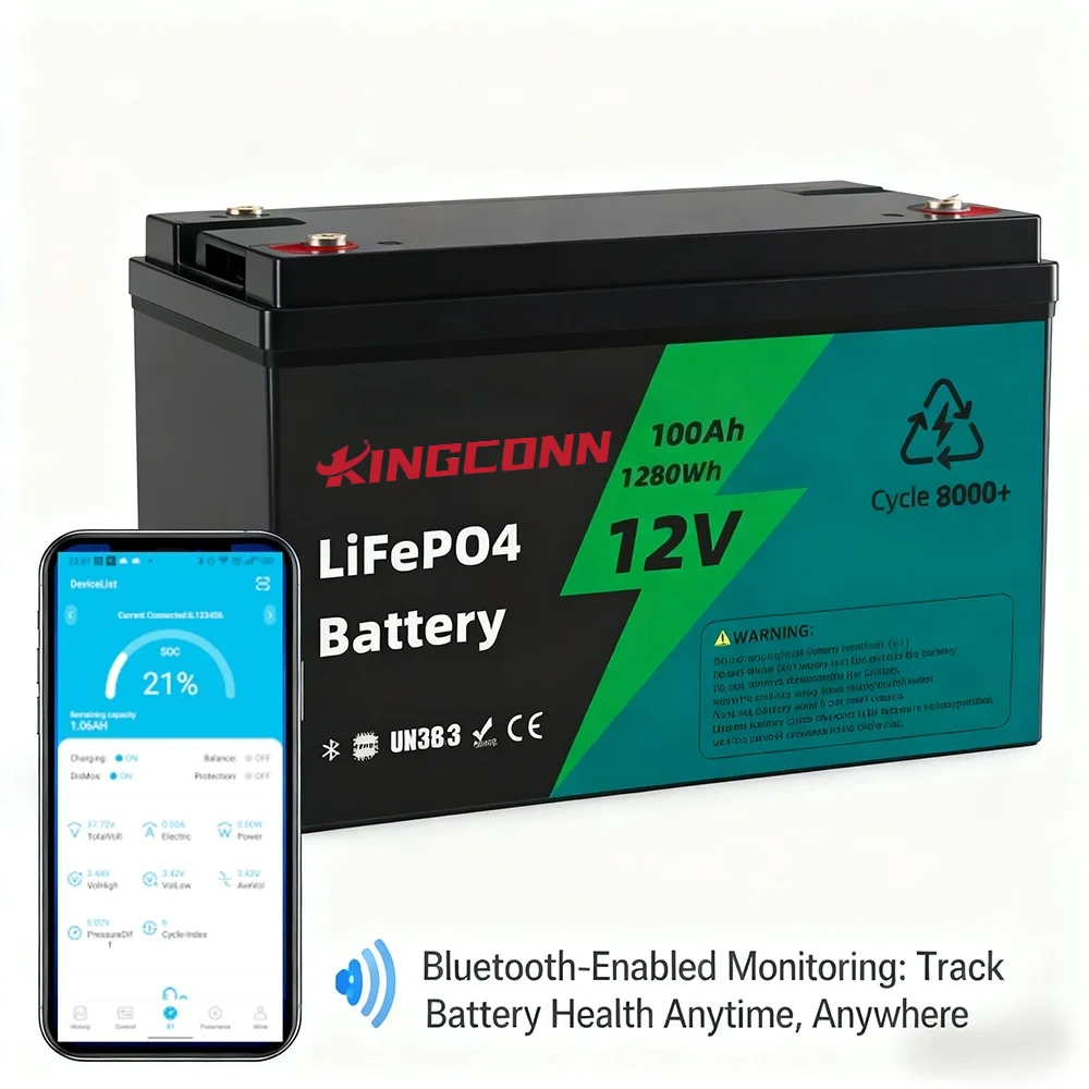 12V 100Ah LiFePO4 Battery, 8000+ Cycles, Bluetooth Monitor. Perfect for Solar, RV & Home Off‑Grid Energy Storage.