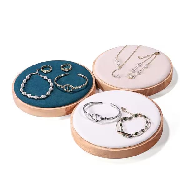 Brazaletes de joyería de madera plana redonda, revestido con microfibra