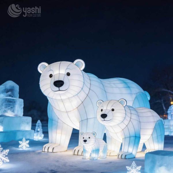 Custom Cold-Resistant LED Lantern Set of Polar Bears & Penguins, Large Outdoor Festival Light Display & Lighting Solution for Zoos, Parks and Tourism Attractions