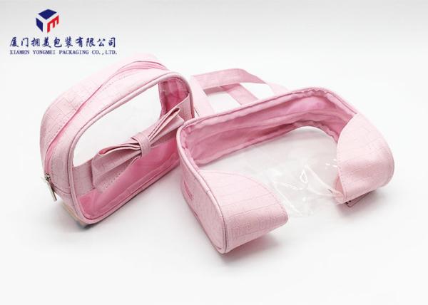 Fashion Pink Color Lady Hand Clear Cosmetic Bag 13cm Height Soft PVC Window