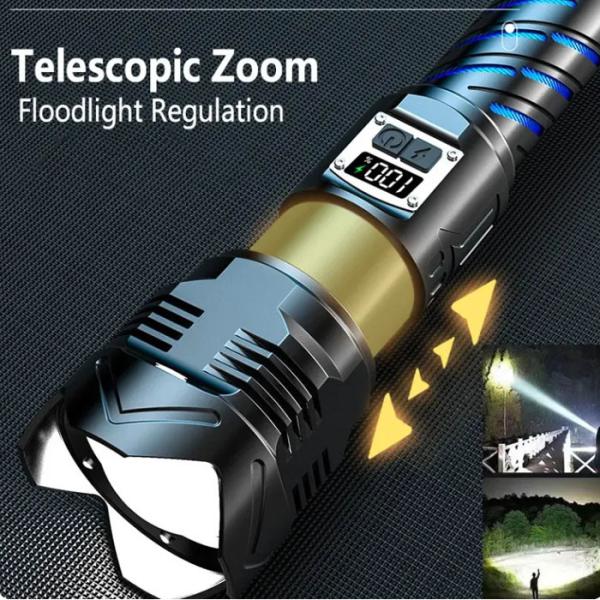 Super Bright Rechargeable LED Flash Light Aluminum Alloy Zoom Digital Display