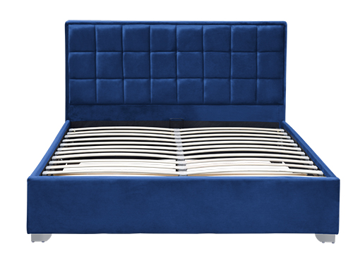 Ottoman Velvet Blue Storage Bed Frame With Plastic Legs