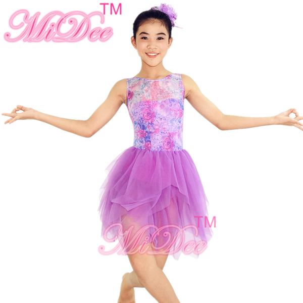 Floral Printed Strechy Mesh Illusion Sweetheart Neckline Layers Tulle Skirt Dramatic Back Dance Competition Costumes