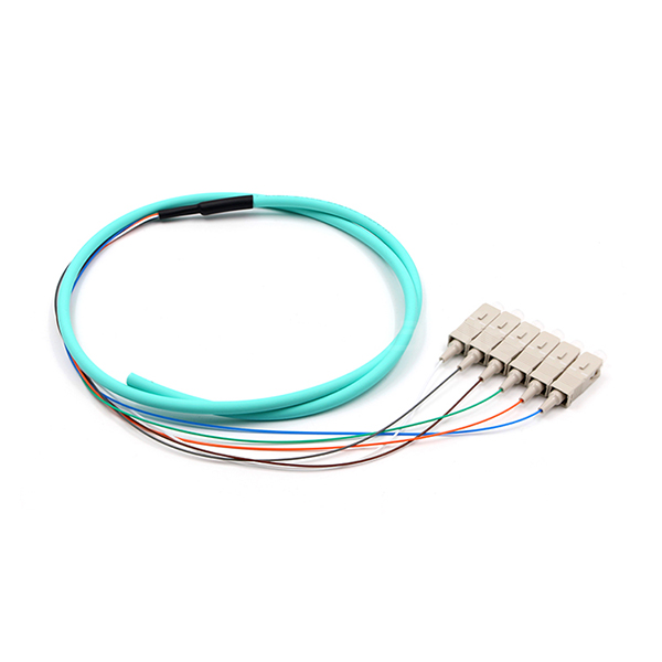 SC UPC 6 ядра ПВХ пучок вентилятор из волоконно-оптического кабеля Pigtail Multimode OM3 Aqua Jacket