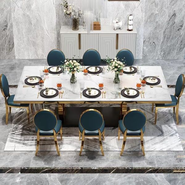 Modern Design Complete Luxury Dining Table Set 8 Seater Dining Room Furniture White Marble Top Luxury Dining Table Set