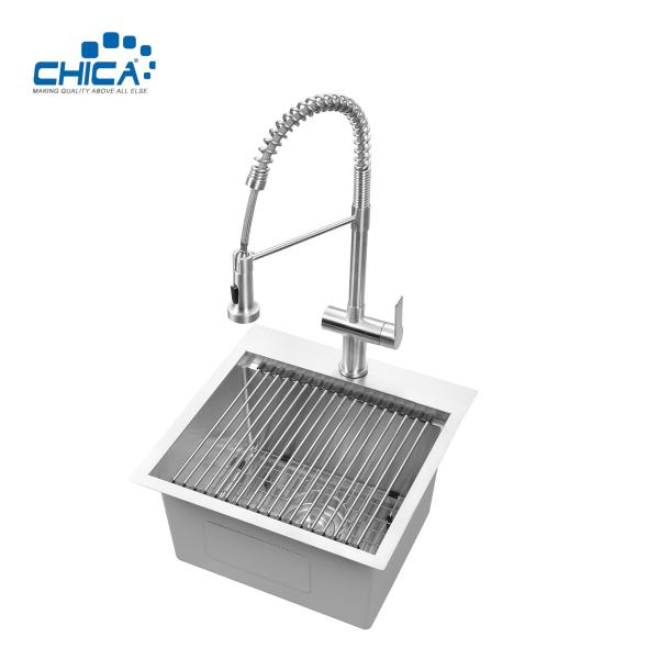 18x18x10cm Topmount House Kitchen Sink Single Bowl SUS201 304 Stainless Steel Kitchen Sinks With Faucet