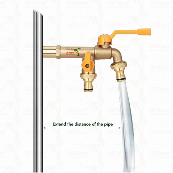 Grifo de latón de alta resistencia con doble salida y boquilla larga, grifo de extensión de latón, grifo de jardín de latón 1/2