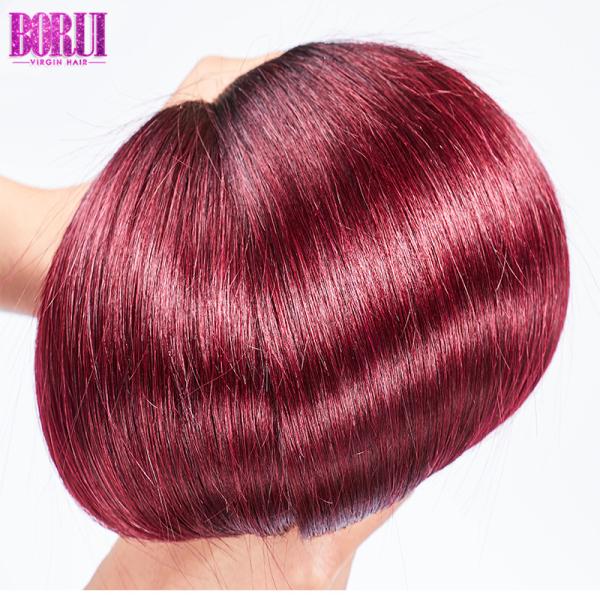 Virgin Natural Burgundy Hair 3 Bundles With 4*4 Lace Closure , Straight Hair Bundles With Closure