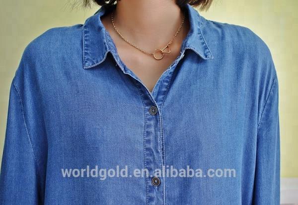 Roll Up Sleeves Women Denim Blouses And Tops , Casual Oversized Denim Dress