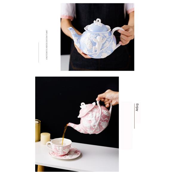 Embossed Angle Tea Cup Set Fashion Coffee Cups INS Style Pink White Blue Ceramic