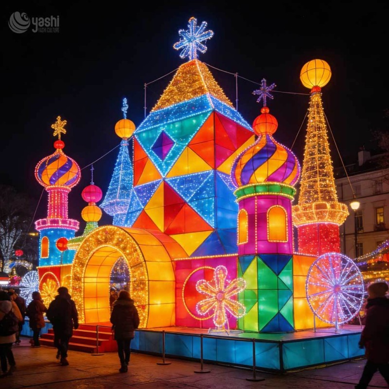 Walk Through Fairy Tale Castle LED Light Sculpture, Custom Outdoor Festival Lantern Castle for Light Festival Exhibition