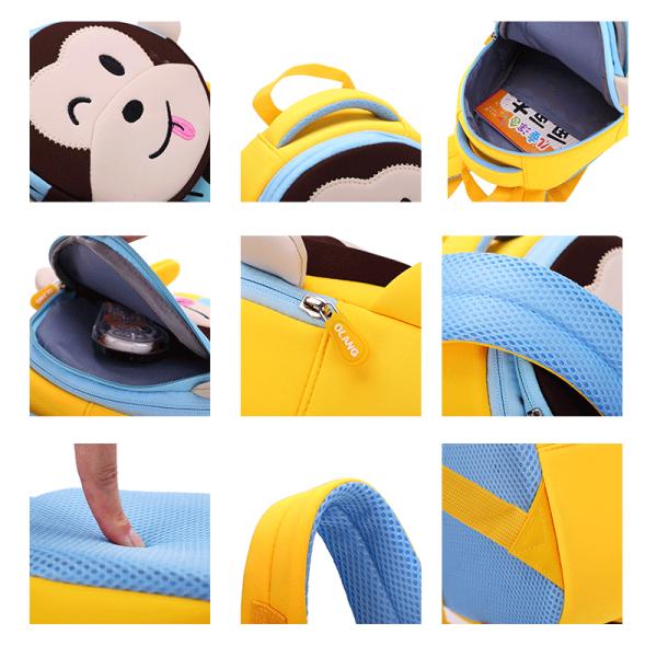 Monkey Neoprene Waterproof Kids Backpack 3D Cute Cartoon Anti Lost