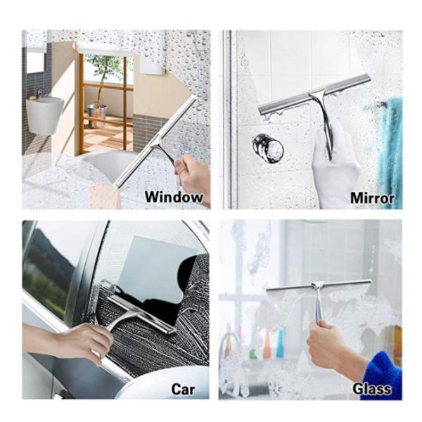 Zinc Alloy Window Wiper Squeegee With Suction Hook Glass Window Wiper Handle Chrome