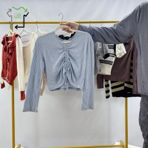 Ladies' Second Hand Vintage Top First Grade Clean Knitted Nylon Short Sleeve Mixed Colors