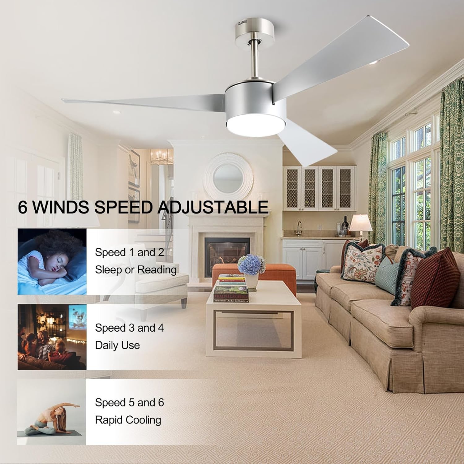 52 Inch  Fashionable Silver Ceiling Fan Lighting  With Remote Control