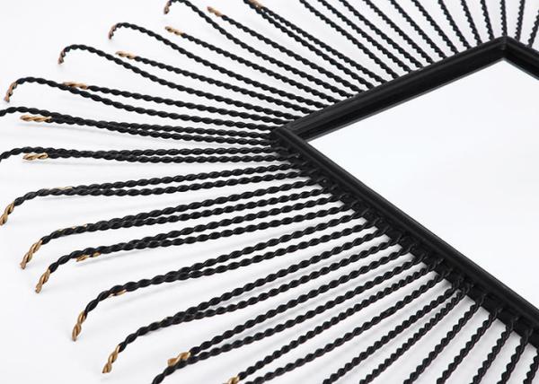 Metal Square Sunburst Wall Mirror Black Frame Dotted With Gold Color For Wall Decoration