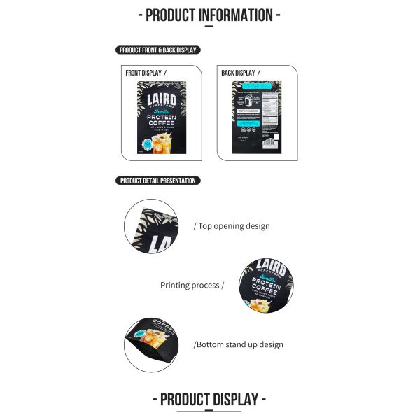 Custom Stand-Up Pouch Coffee Packaging Bag Moisture-Proof Plastic Protein Powder Bag Heat Sealing Coffee Bags