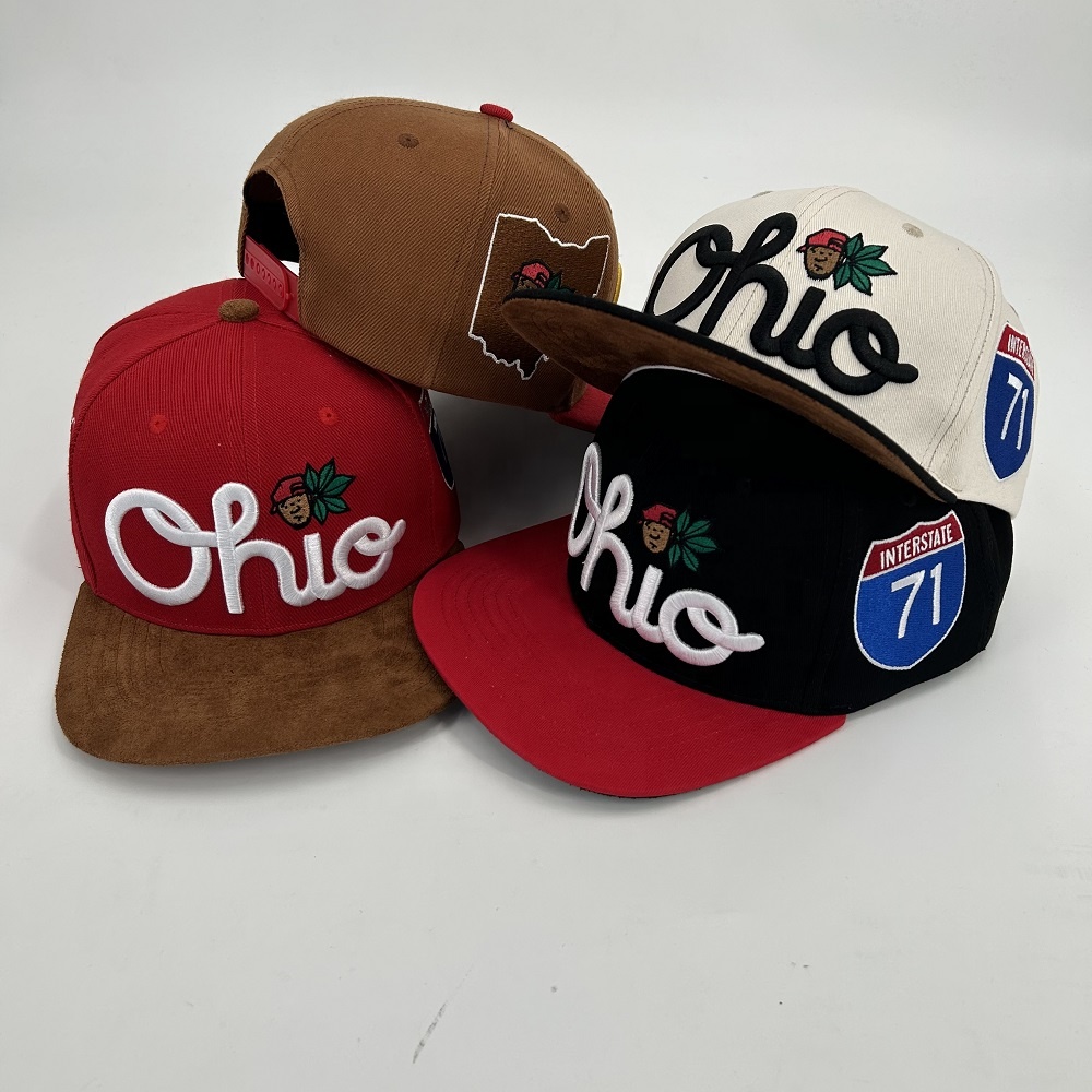 Suede 3D Puff Embroidery Snapback Caps Structured Flat Brim Acrylic Custom Adjustable