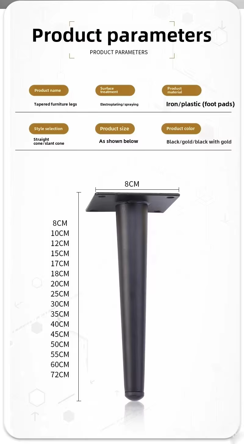 Brass Inclined Conical Leg for Furniture for Coffee Tables Chairs Beds Cabinets Sofas Gold Chromium Iron for Kitchen Hotel Use
