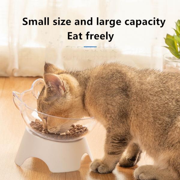 Cat Bowl Dog Bowl Cat Single Bowl Non-Slip Cat Bowl Oblique Mouth Neck Protector Transparent Pet Bowl High Foot