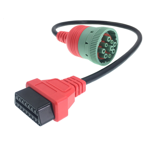 Custom Pinout 12V/24V Type 2 Green Deutsch 9pin J1939 to OBD2 Connector Splitter Y Cable Splitter